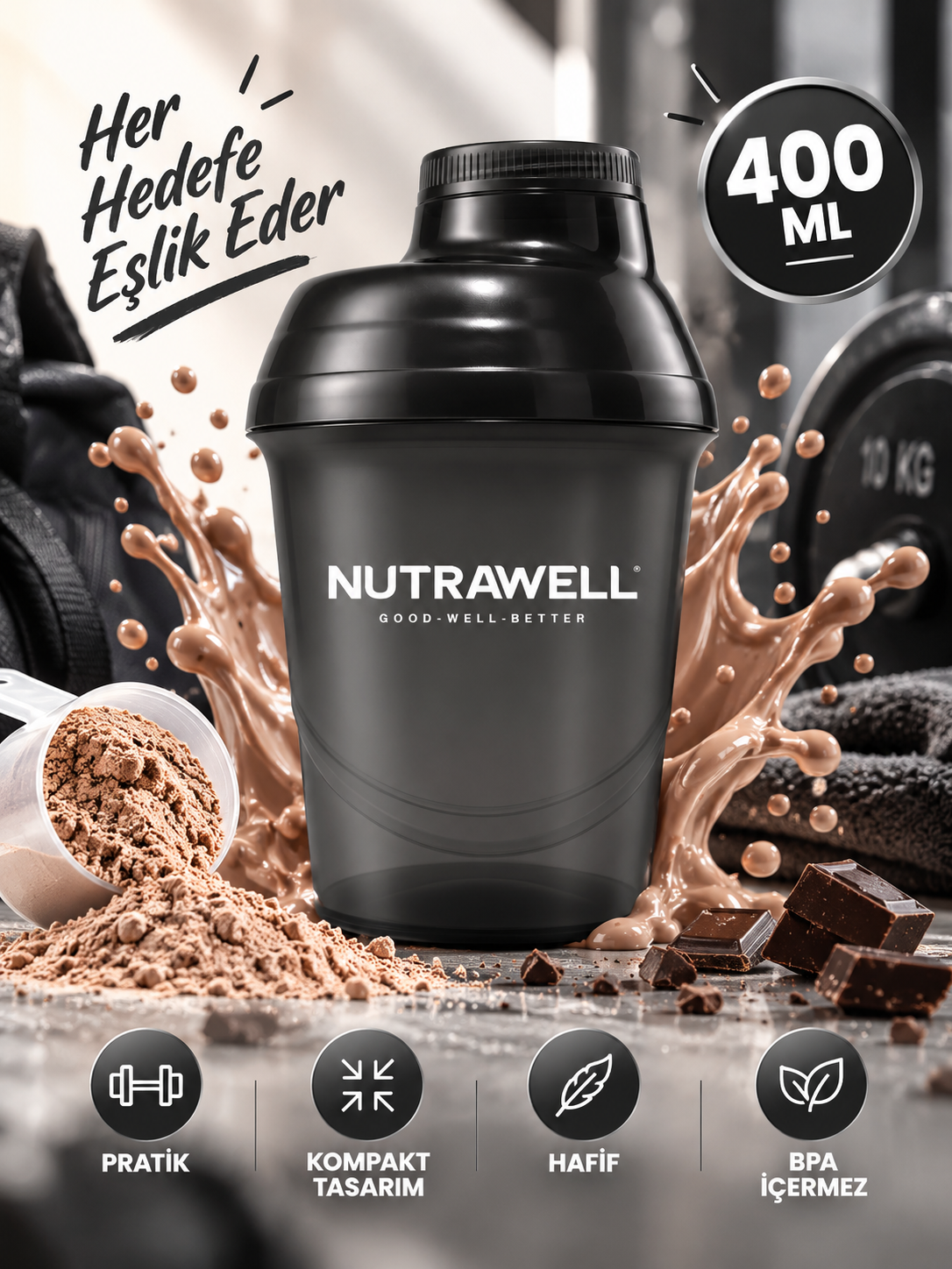 Nutrawell Shaker Siyah 400ML