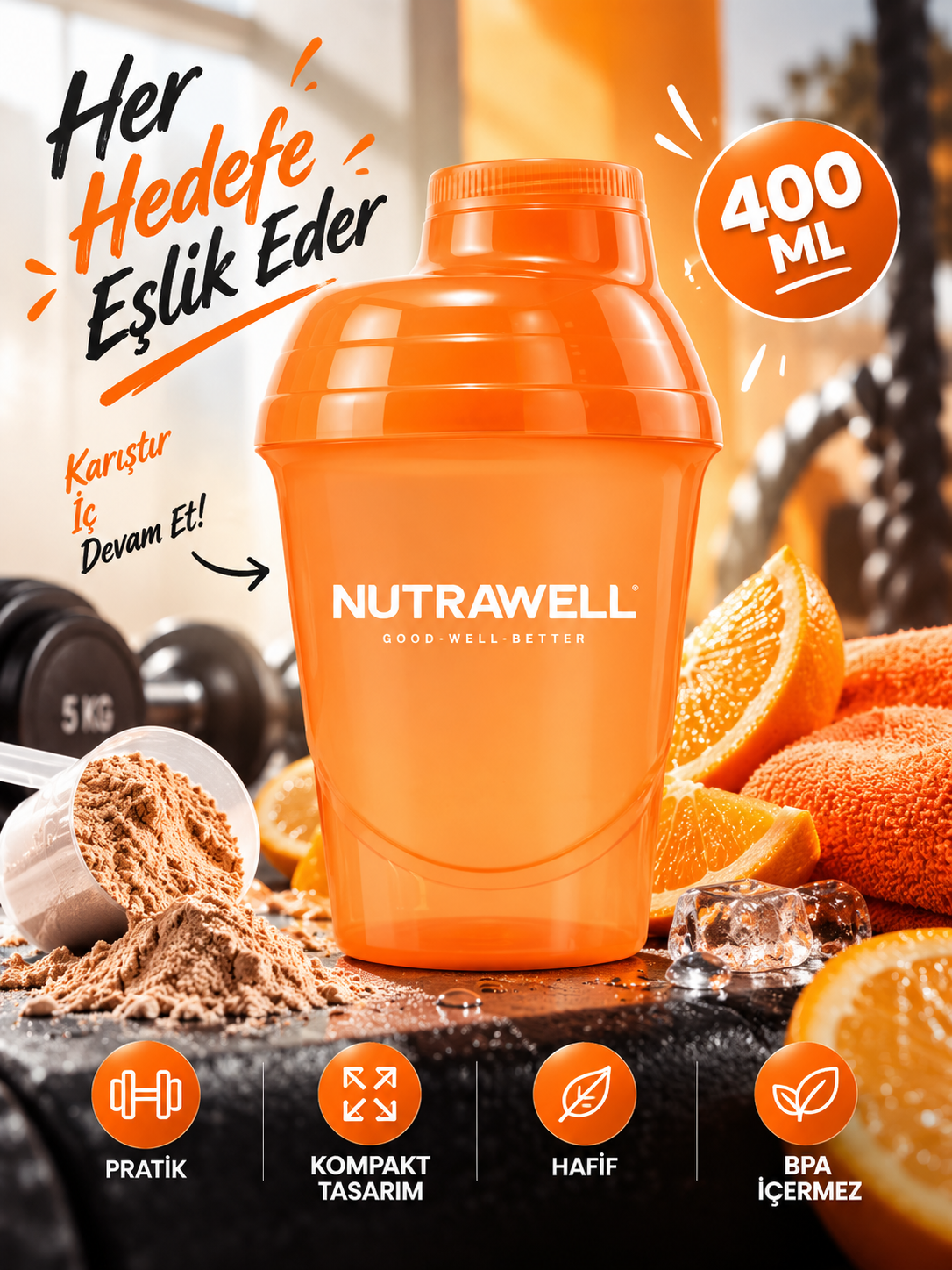 Nutrawell Shaker Turuncu 400ML