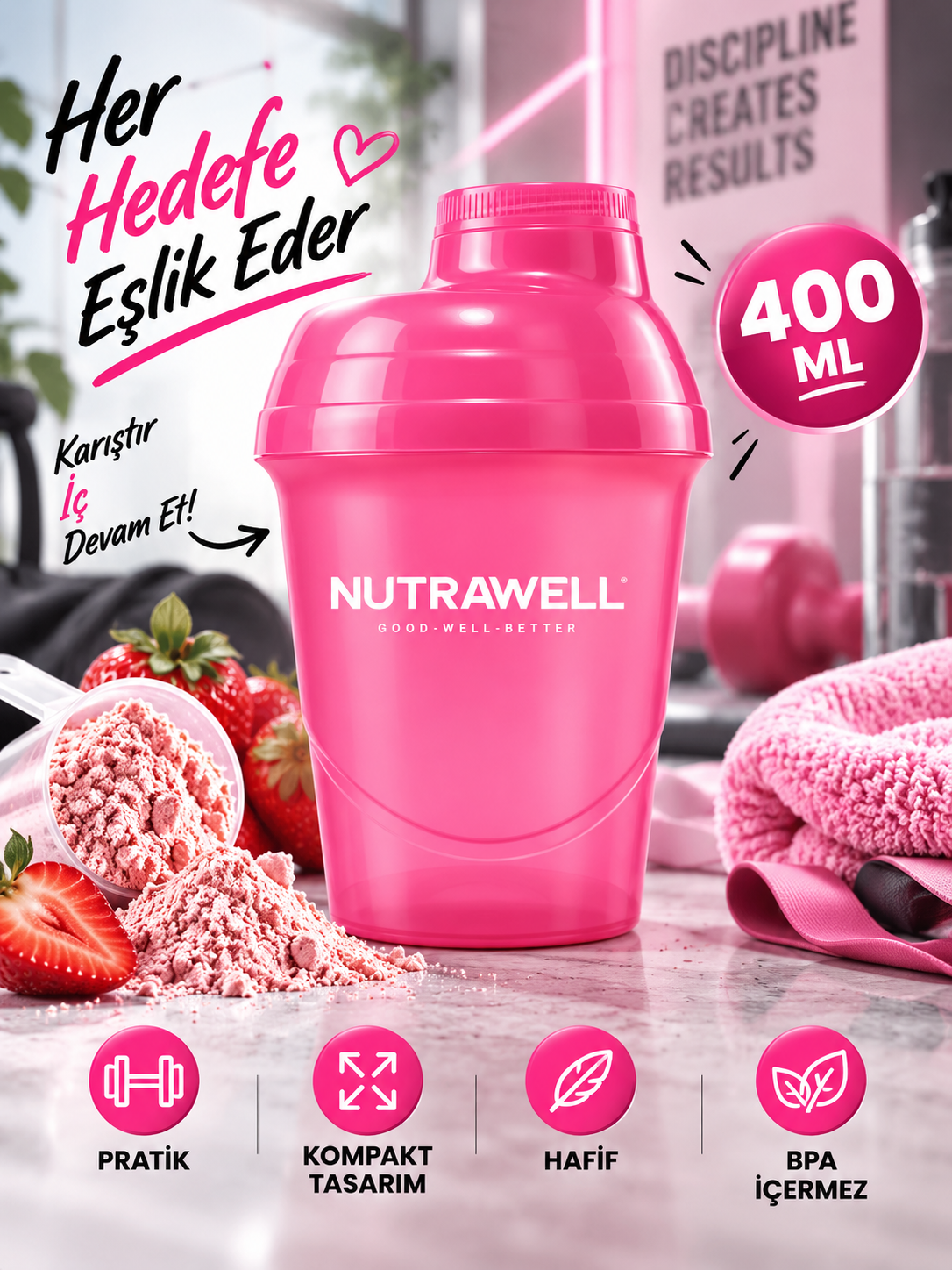 Nutrawell Shaker Pembe 400ML